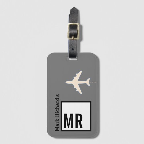 classy traveller name  initials stylish gray luggage tag