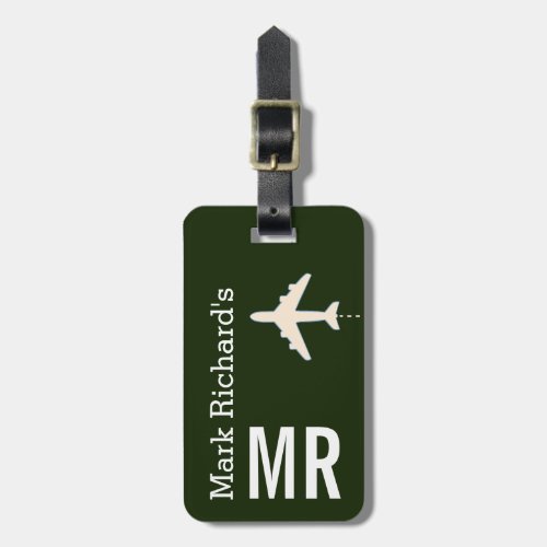 classy traveller name  initials stylish green luggage tag