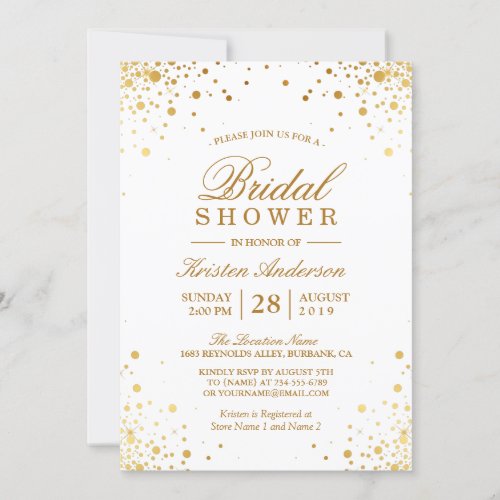 Classy Trendy Gold Confetti Dots Bridal Shower Card