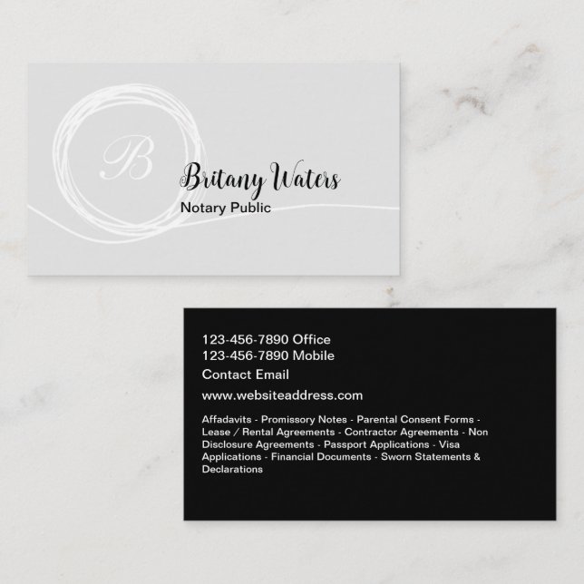 Classy Trendy Notary Public Business Card (Front/Back)