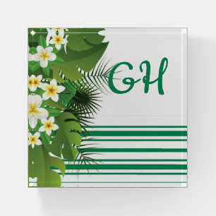 Classy Tropical Flower Hawaiian Monogrammed Desk Paperweight