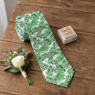 Classy Tropical Green Palm Tree Leaves Summer Art Neck Tie