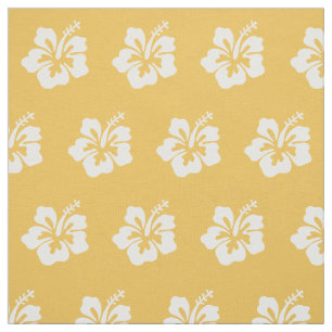 Classy Tropical Hibiscus Flower Pattern Yellow Fabric