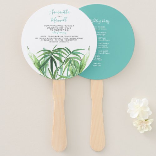 Classy Tropical Leaves Wedding Program Fan