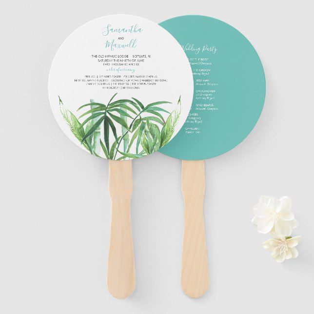 Classy Tropical Leaves Wedding Program Fan (Front and Back)