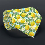 Classy Tropical Summer Lemon Fruit Art Pattern Neck Tie<br><div class="desc">Unique neck tie with contemporary green,  aqua turquoise blue,  yellow and orange lemon fruit pattern on striped watercolor background. Ornate,  funky,  modern and whimsical hipster design for the elegant artistic fashionista or artsy fashion diva,  hip trendsetter,  vintage retro art style or abstract motif lover.</div>