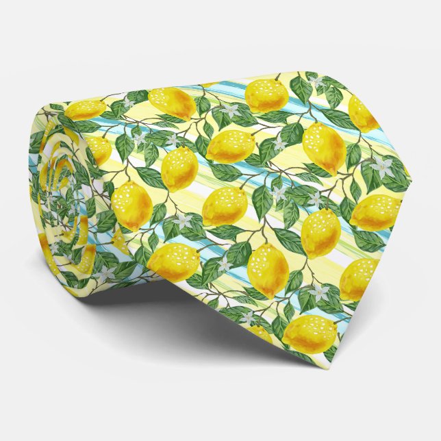 Classy Tropical Summer Lemon Fruit Art Pattern Neck Tie (Rolled)