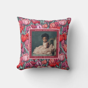 Classy Tulip Floral Custom Girl’S Birthday Throw Pillow