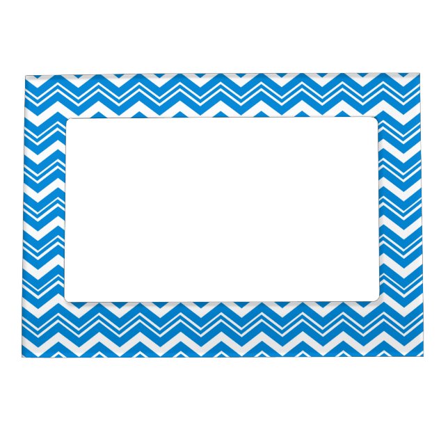 Classy Turquoise Blue and White Zigzag Custom Magnetic Picture Frame (Front)
