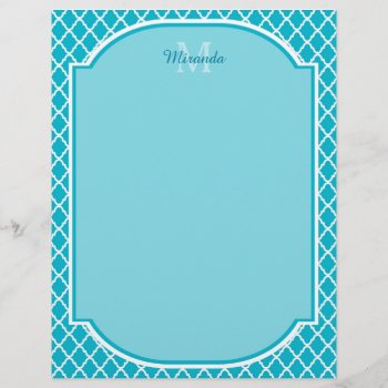 Classy Turquoise Blue Quatrefoil Monogram And Name by ohsogirly at Zazzle