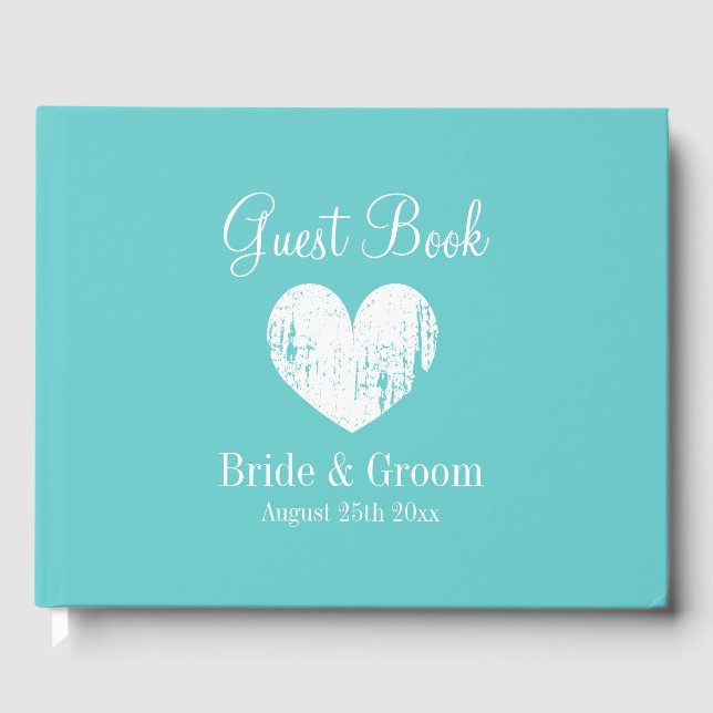 Classy turquoise blue wedding guest book in box (Front)
