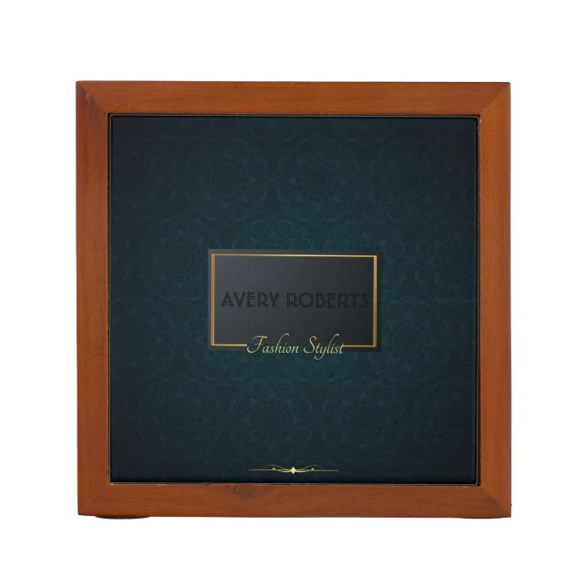 Classy turquoise ornament Elegant geometric luxury Desk Organizer (Front)