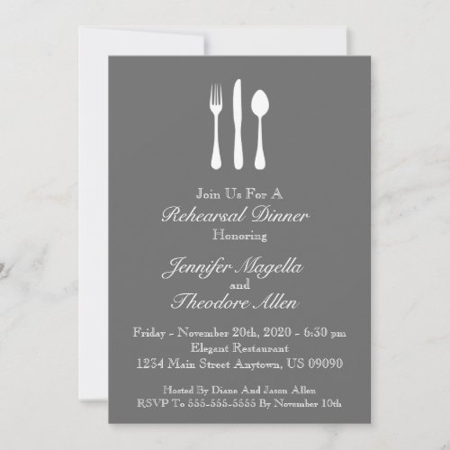 Classy Utensils Rehearsal Dinner Invite (Gray)