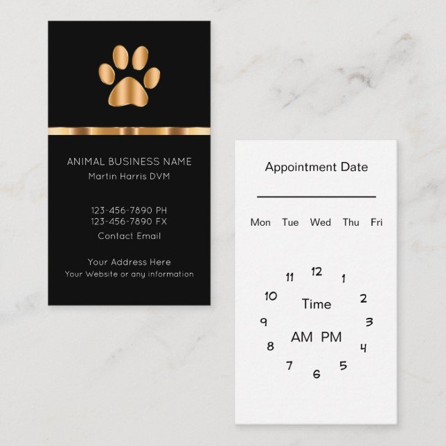 Classy Veterinarian Appointment Businesscards Business Card (Front/Back)