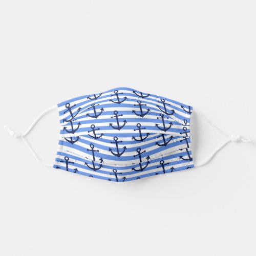 Classy Vintage Blue Anchor On White Blue Stripes Adult Cloth Face Mask