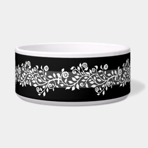 Classy Vintage Boho Floral Elegant Chic Black Grey Bowl