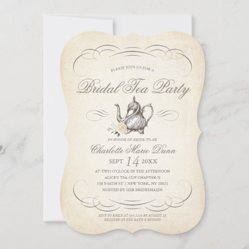 Classy Vintage Bridal Tea Party  Bridal Shower Invitation