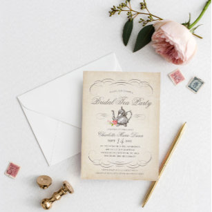 Classy Vintage Bridal Tea Party   Bridal Shower Invitation