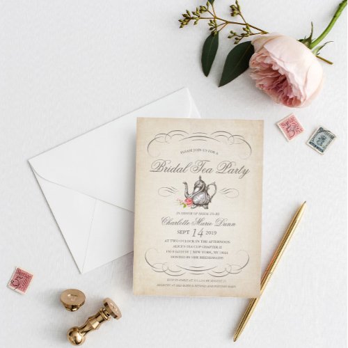 Classy Vintage Bridal Tea Party  Bridal Shower Invitation