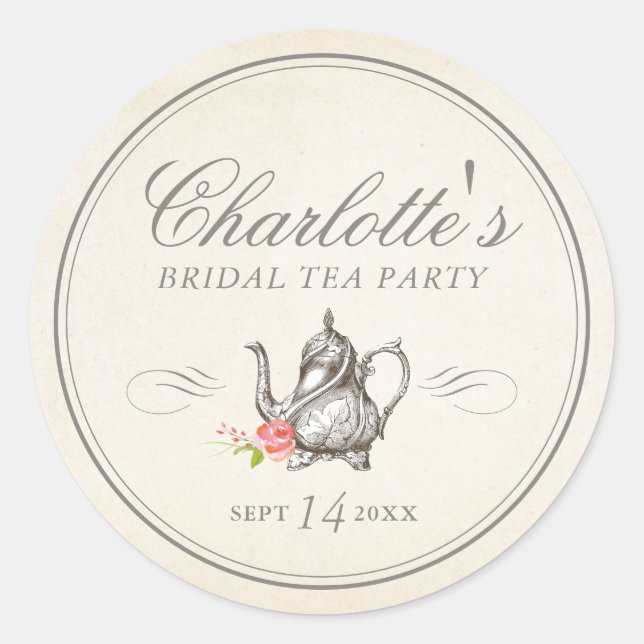 Classy Vintage Bridal Tea Party Favor Label (Front)