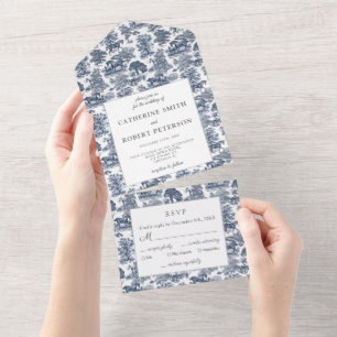 Classy Vintage Chic Elegant Blue Horse Toile All In One Invitation