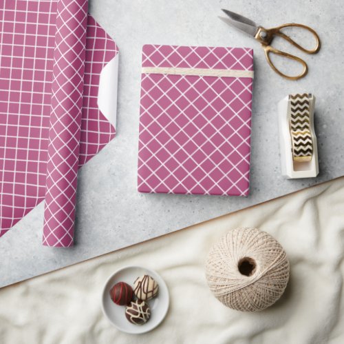 Classy Vintage Dark Rose Pink White Check Pattern Wrapping Paper