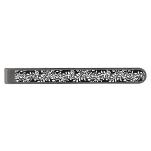Classy Vintage Floral Art Elegant Chic Black Grey Gunmetal Finish Tie Bar