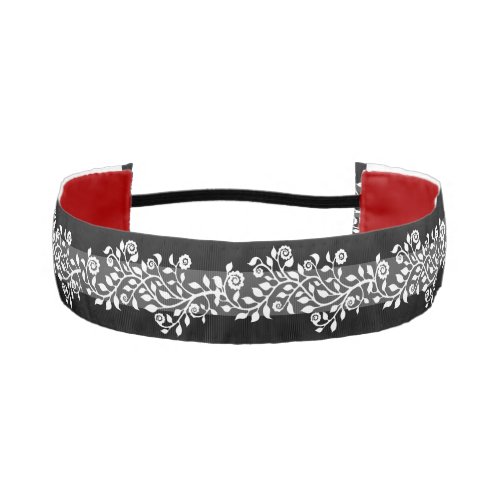 Classy Vintage Floral Elegant Black White Grey Athletic Headband