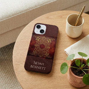 Classy Vintage Leather Burgundy Victorian Heritage iPhone 16 Case