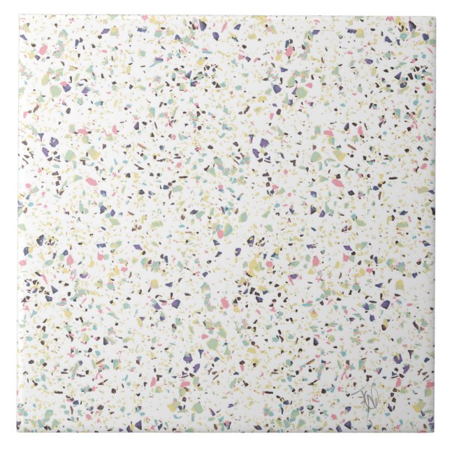 Classy vintage marble terrazzo pastel design ceramic tile (Front)