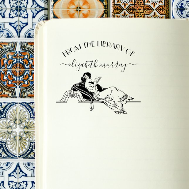Classy Vintage Reading Woman Custom Book Self-inking Stamp (Classy Vintage Reading Woman Custom Book Self-inking Stamp. Elegant and feminine)