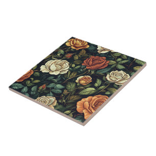 Classy Vintage Rose Tiles For Rustic Kitchen