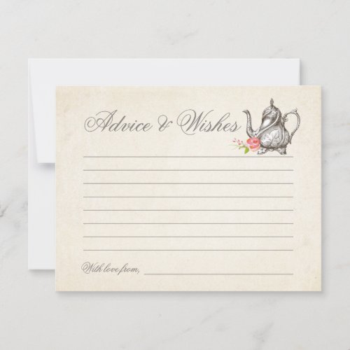 Classy Vintage Tea Party Advice and Wishes Card