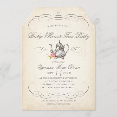 Classy Vintage Tea Party | Baby Shower Invitation