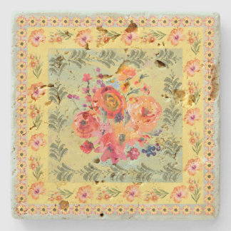 Classy vintage watercolor floral artistic old stone coaster
