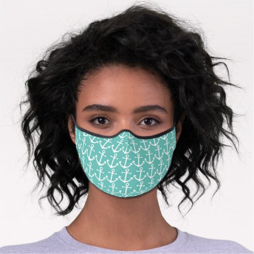 Classy Vintage White Anchor Turquoise Blue Green Premium Face Mask