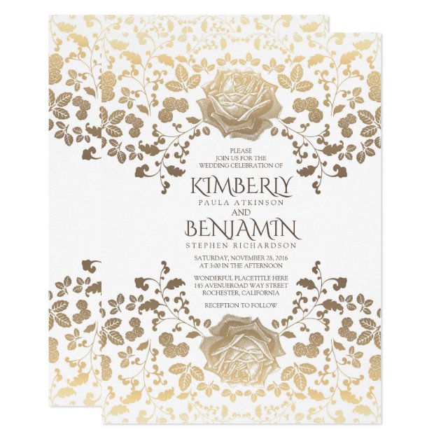 Classy Vintage White And Gold Floral Wedding Invitation