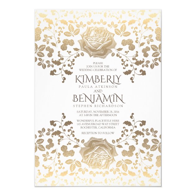 Classy Vintage White And Gold Floral Wedding Invitation