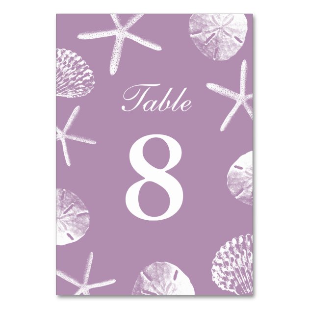 Classy Violet Beach Theme Seashells Table Numbers Card