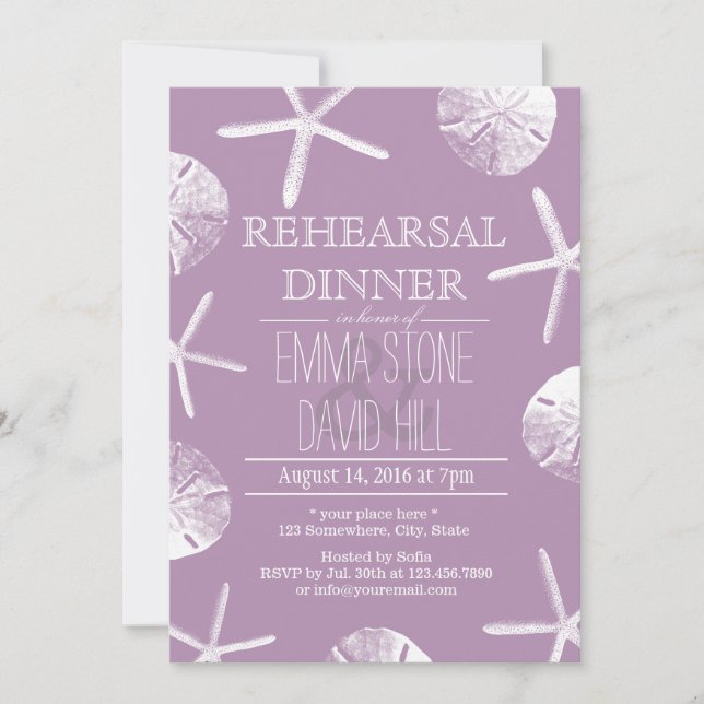Classy Violet Beach Theme Wedding Rehearsal Dinner Invitation (Front)