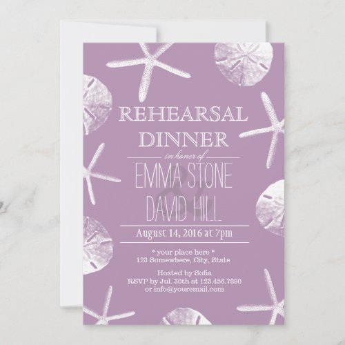 Classy Violet Beach Theme Wedding Rehearsal Dinner 5x7 Paper Invitation Card