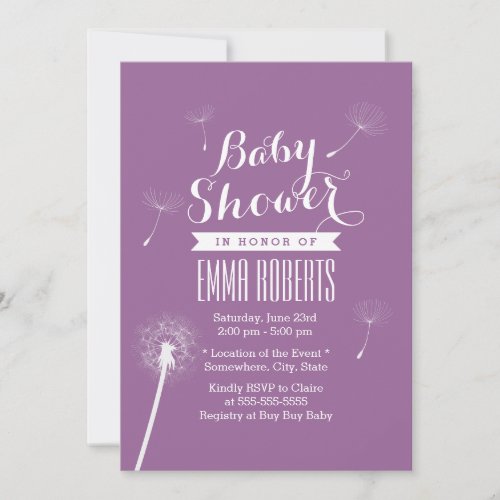 Classy Violet Dandelion Baby Shower Invitations 5" X 7" Invitation Card