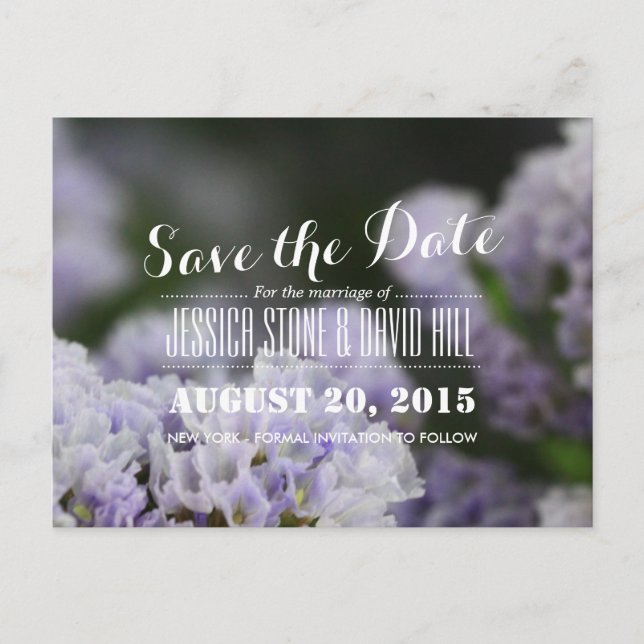 Classy Violet Flowers Wedding Save the Date Announcement Postcard (Front)