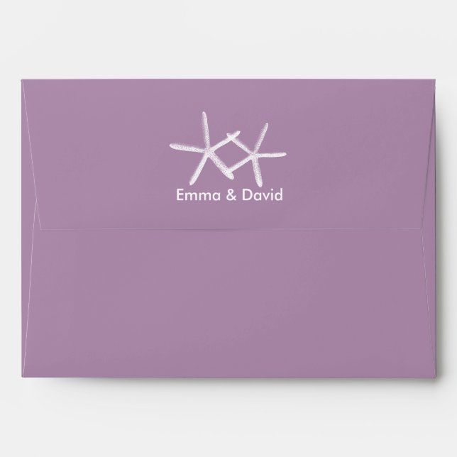 Classy Violet Starfish Beach Wedding Envelopes (Back (Top Flap))