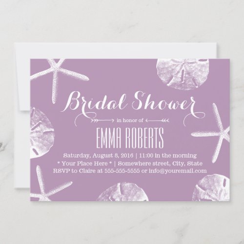 Classy Violet Starfish  Sand Dollar Bridal Shower Invitation