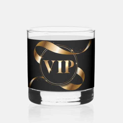 Classy VIP Gold On Black Whiskey Glass
