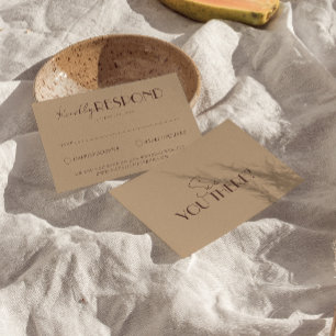 Classy Warm Beige Old Money Luxury Wedding RSVP Card