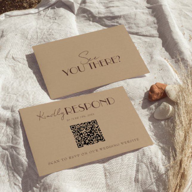 Classy Warm Beige Old Money QR Code Wedding RSVP Card (Creator Uploaded)