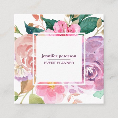 Classy watercolor bloom peony  Social Media Icons Square Business Card