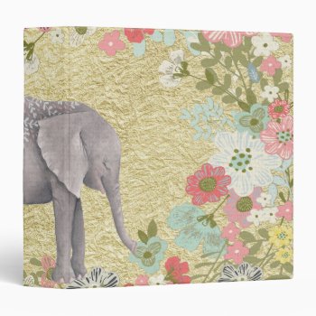 Classy Watercolor Elephant Floral Frame Gold Foil Binder by GiftsGaloreStore at Zazzle